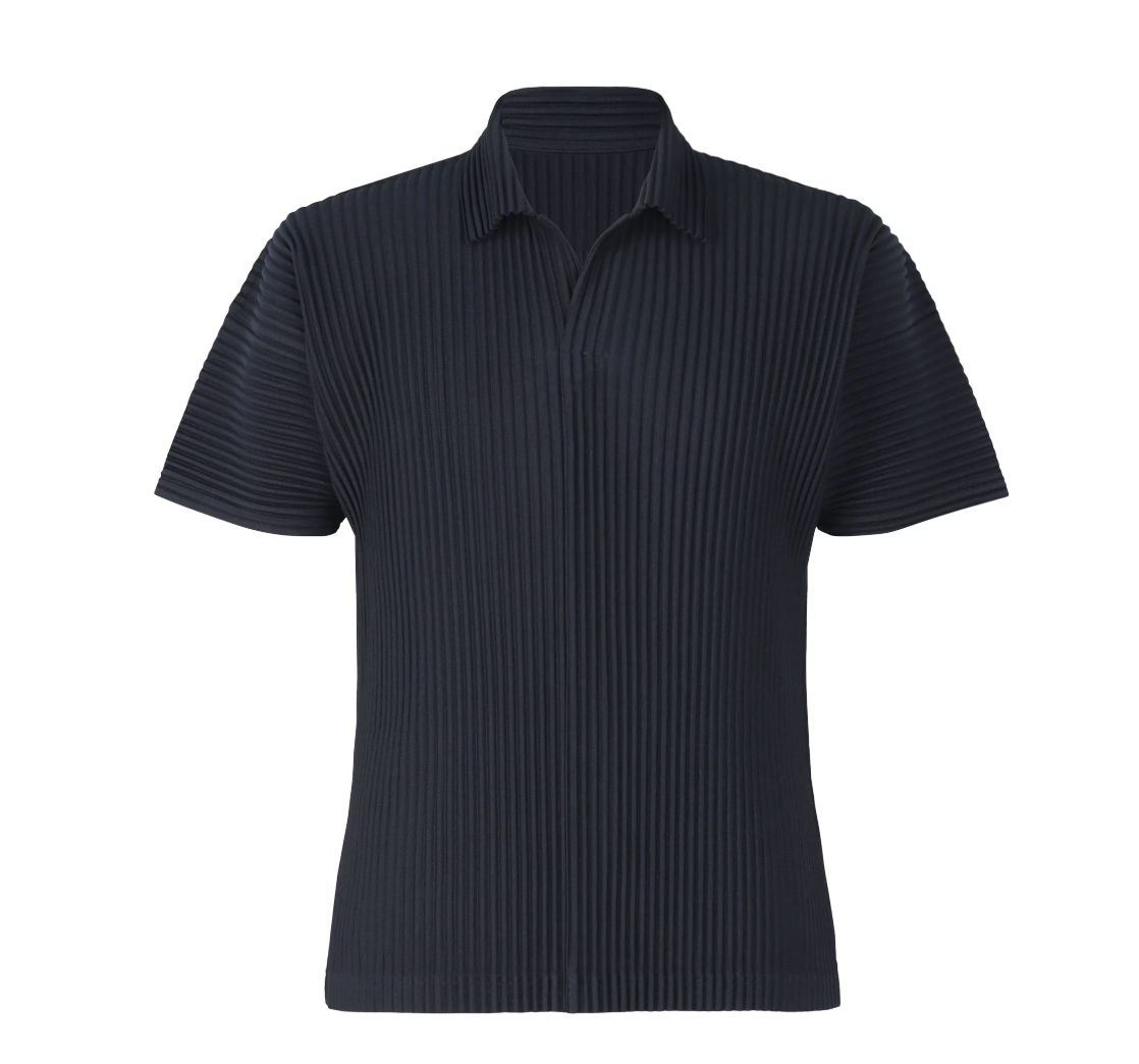ISSEY MIYAKE Navy Pleated Polo-Shirt