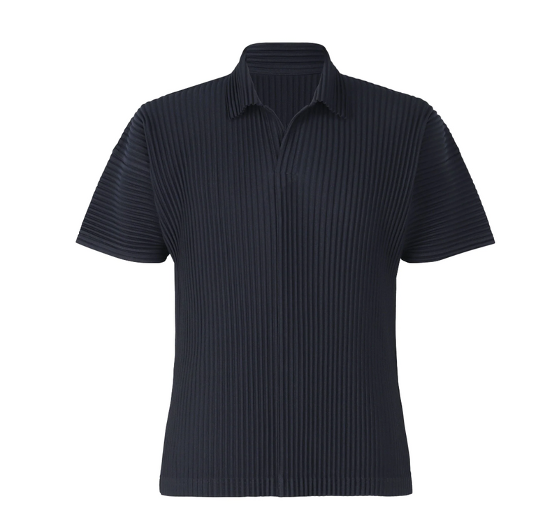ISSEY MIYAKE Navy Pleated Polo-Shirt