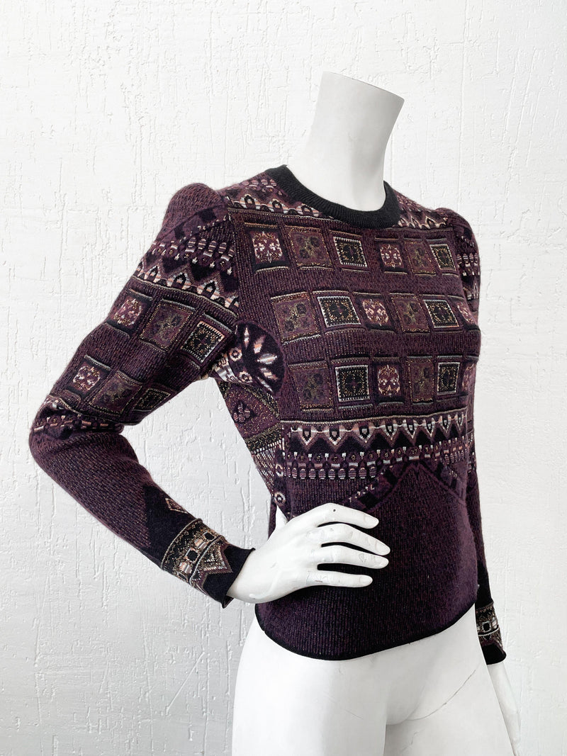 Etro Purple Patchwork Jacquard Wool Jumper
