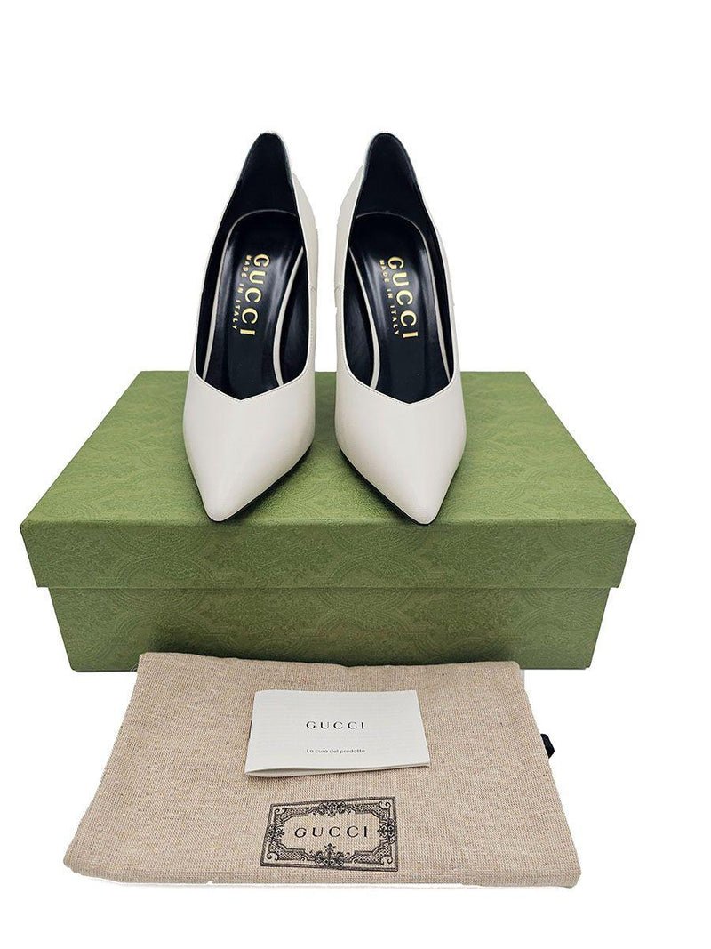 White Leather Priscilla Pumps