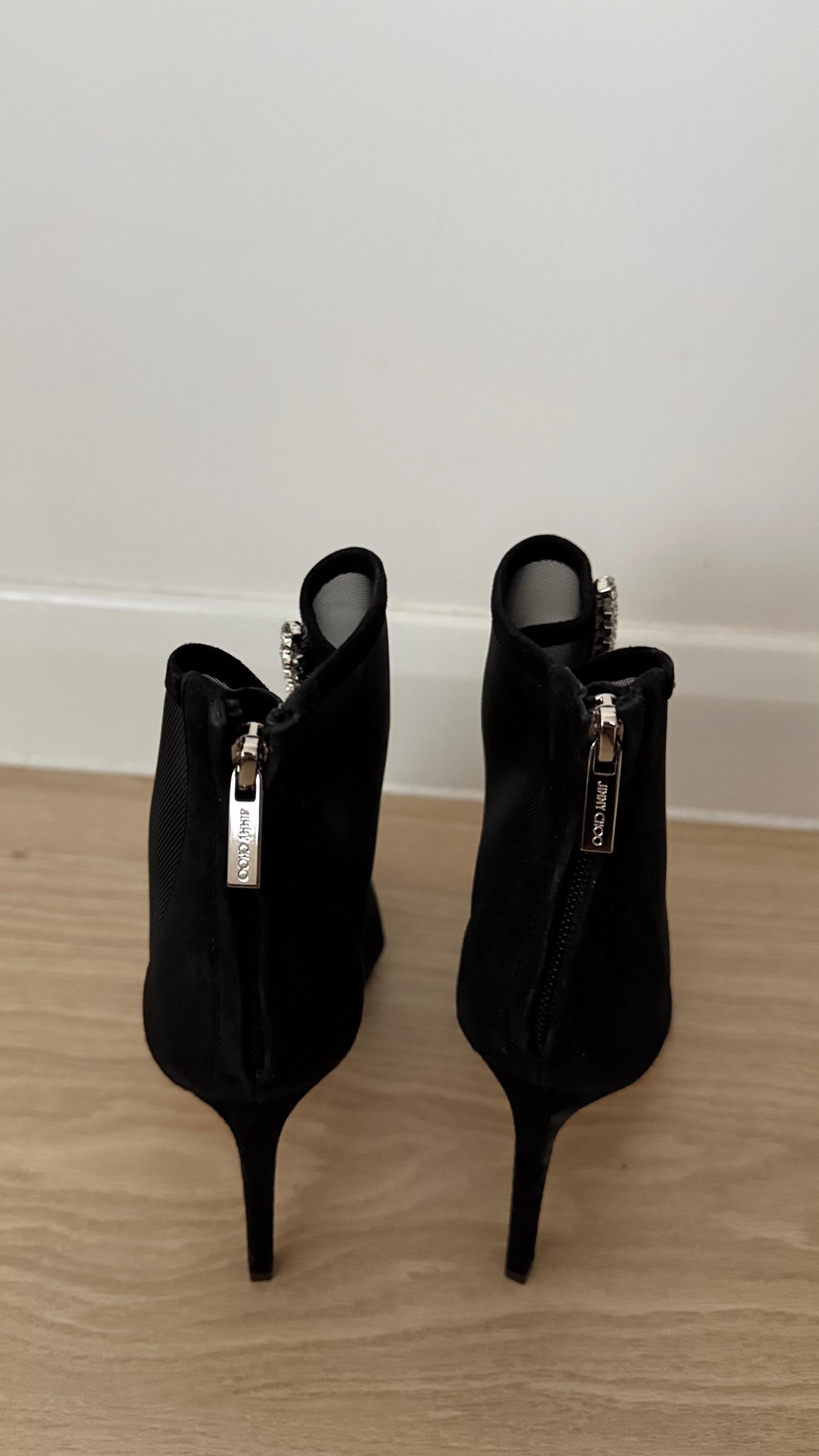 Jimmy Choo Black Mesh Kix 100 Crystal Ankle Boots