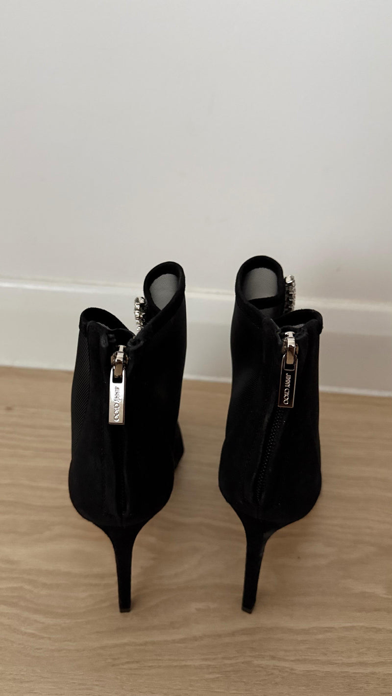 Jimmy Choo Black Mesh Kix 100 Crystal Ankle Boots