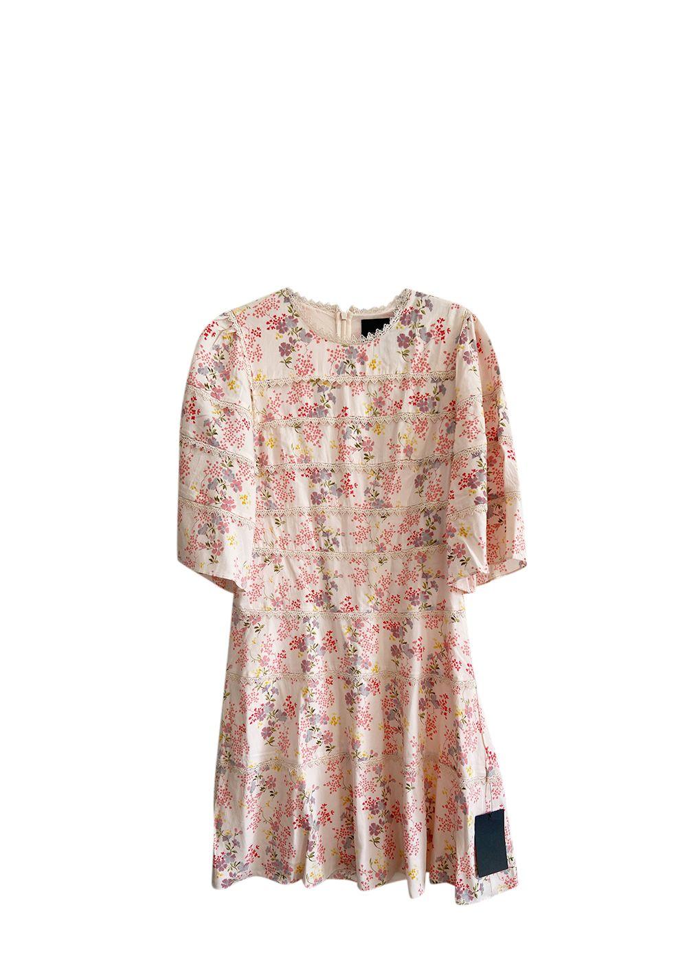 Pink Floral Lace Trimmed Short Dress
