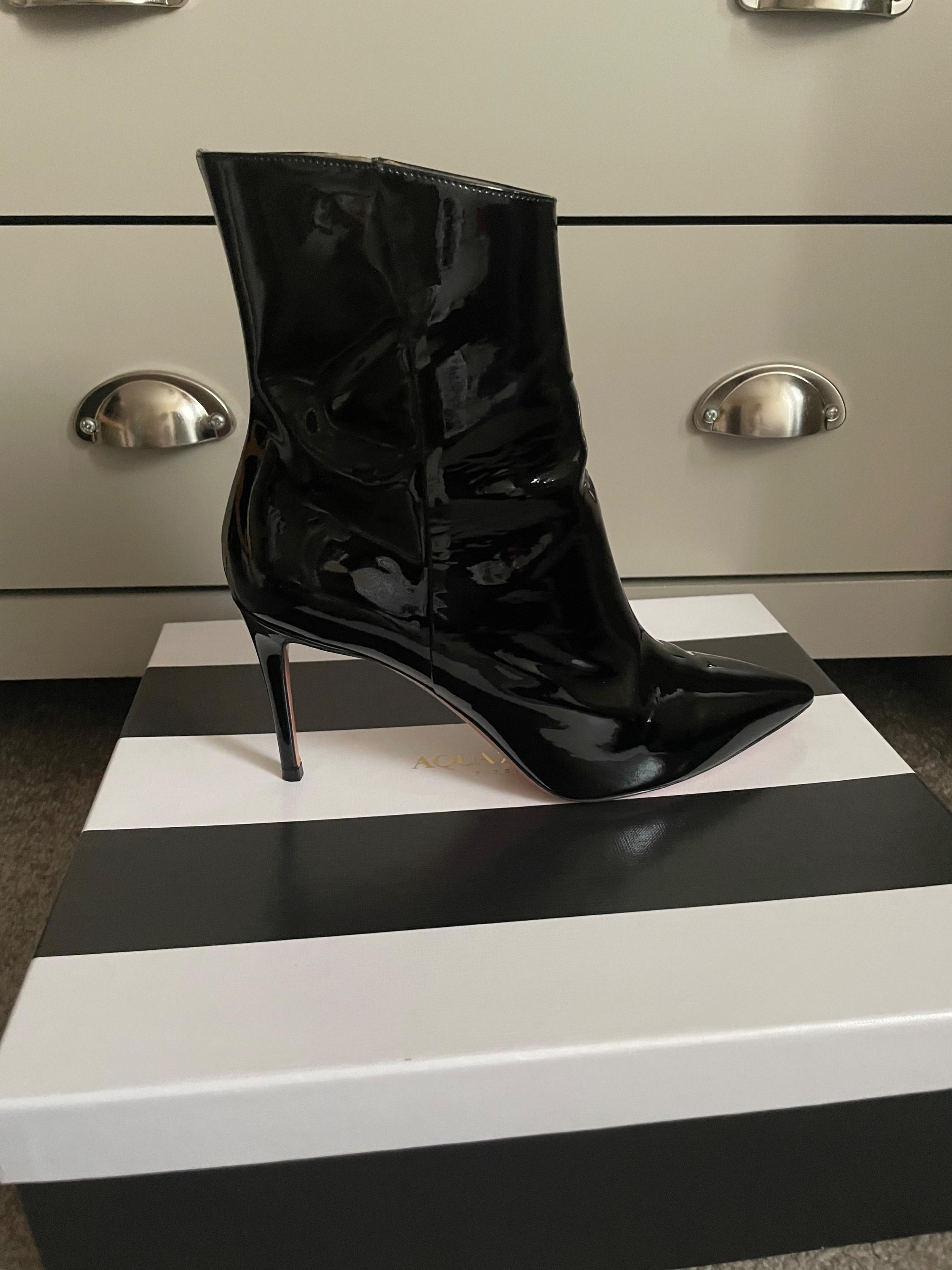 Aquazzura Black Patent Leather Heeled Ankle Boots