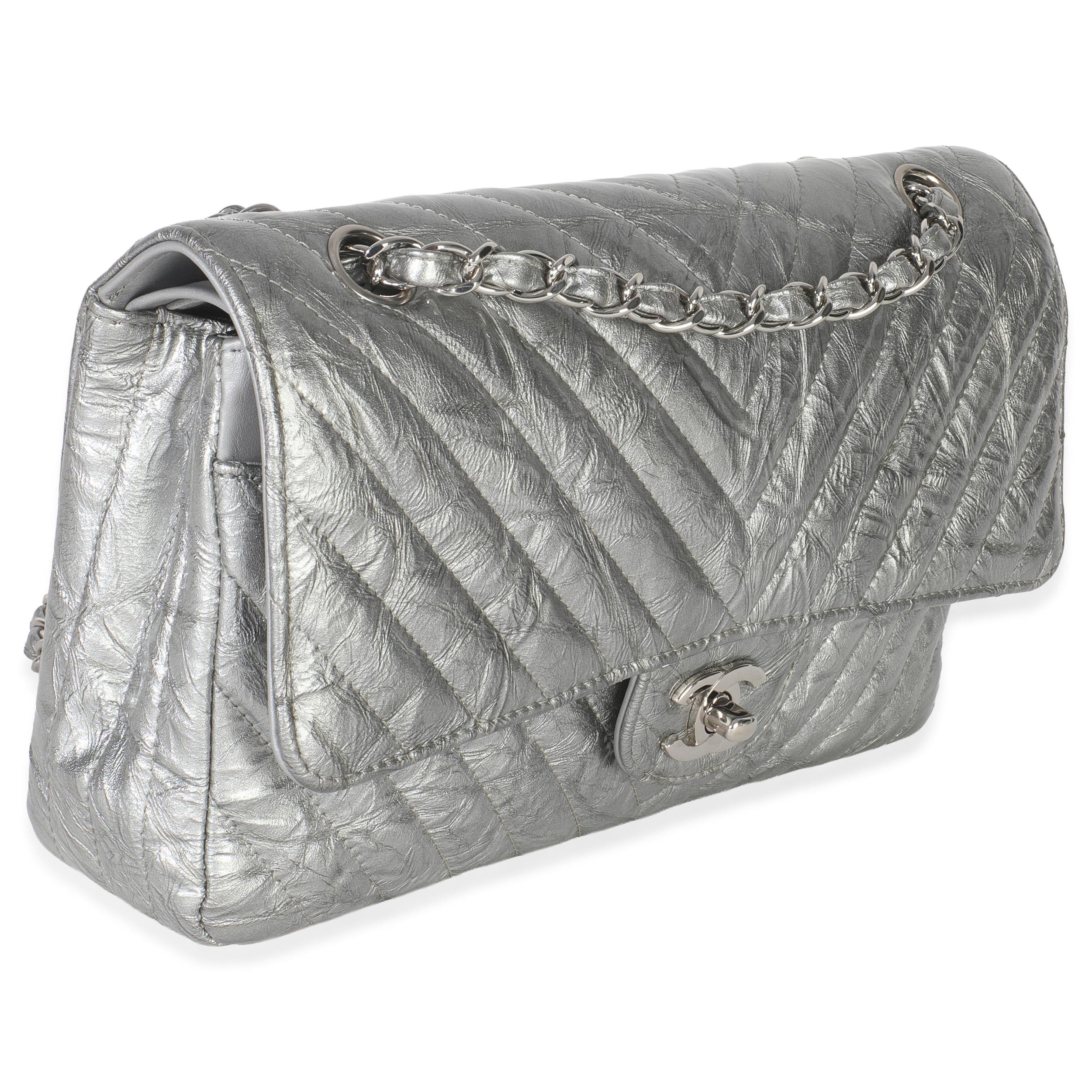 Chanel  Metallic Patent Crumpled Calfskin Chevron Medium Double Flap Bag