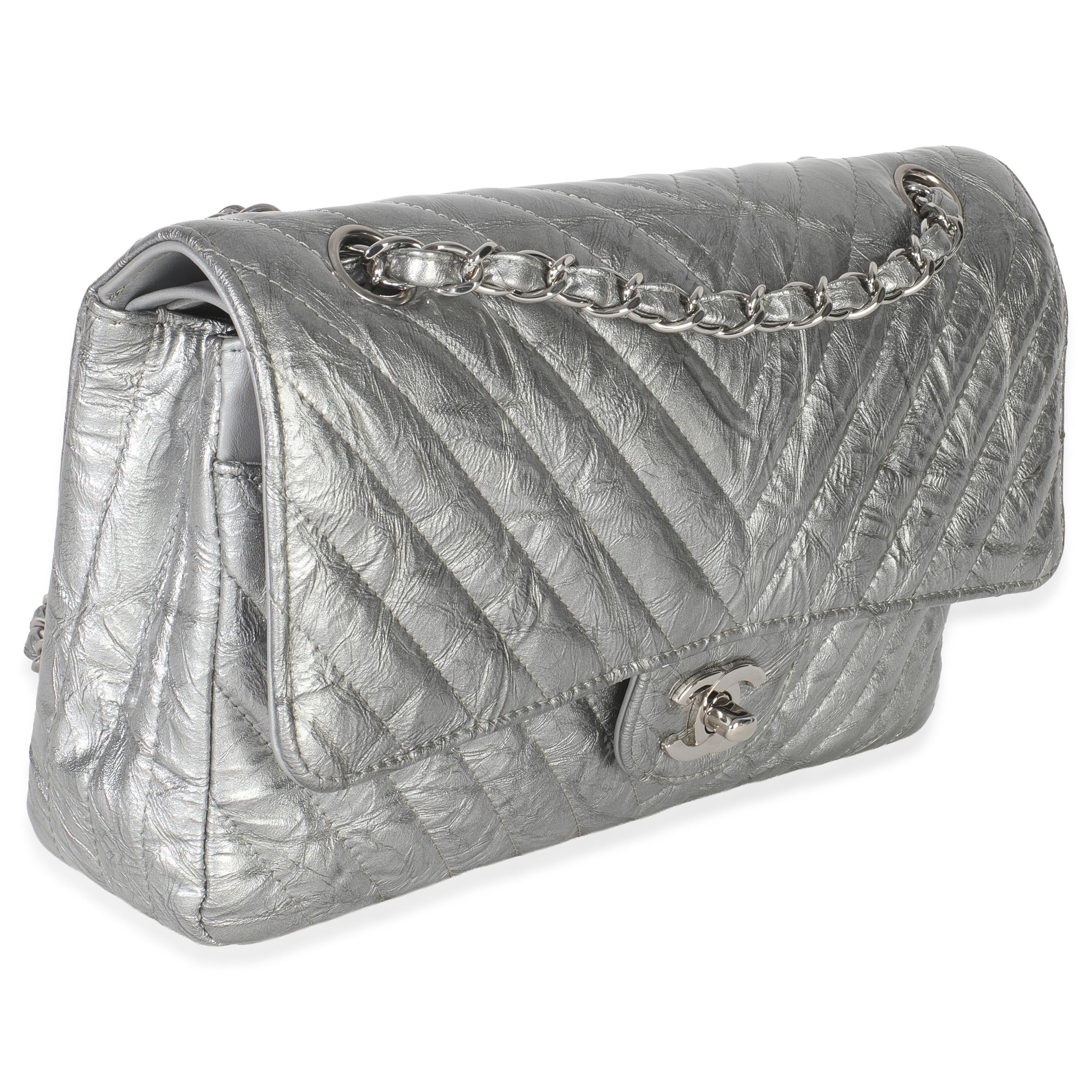 Chanel  Metallic Patent Crumpled Calfskin Chevron Medium Double Flap Bag
