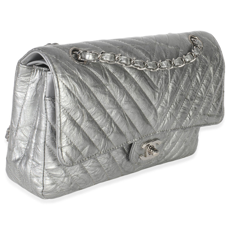 Chanel  Metallic Patent Crumpled Calfskin Chevron Medium Double Flap Bag