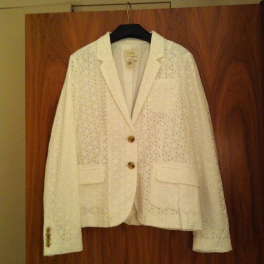 J Crew Broderie Anglaise White Blazer
