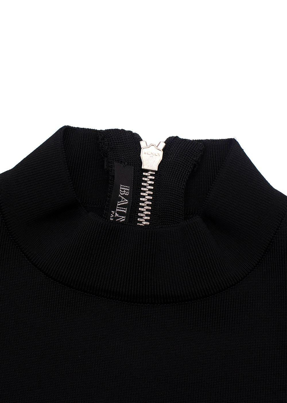Balmain Black High Neck Cropped Logo Detail Top