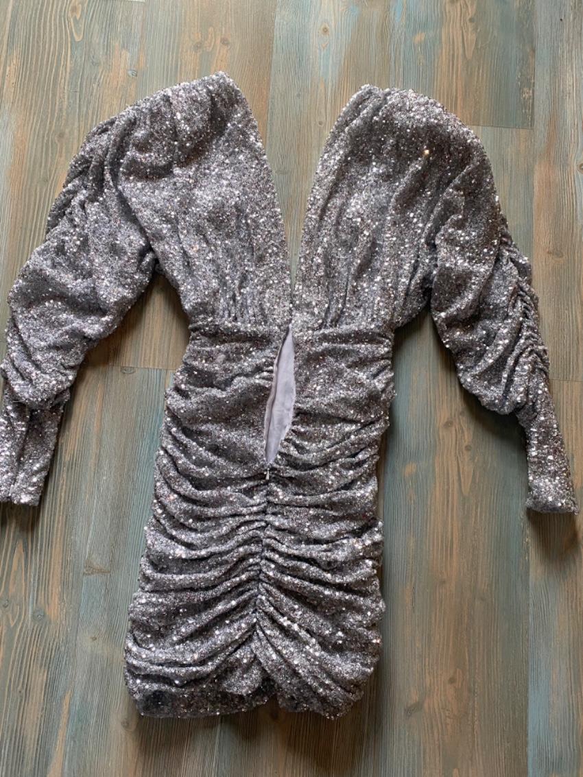 Attico silver sequin embellished rushed mini dress