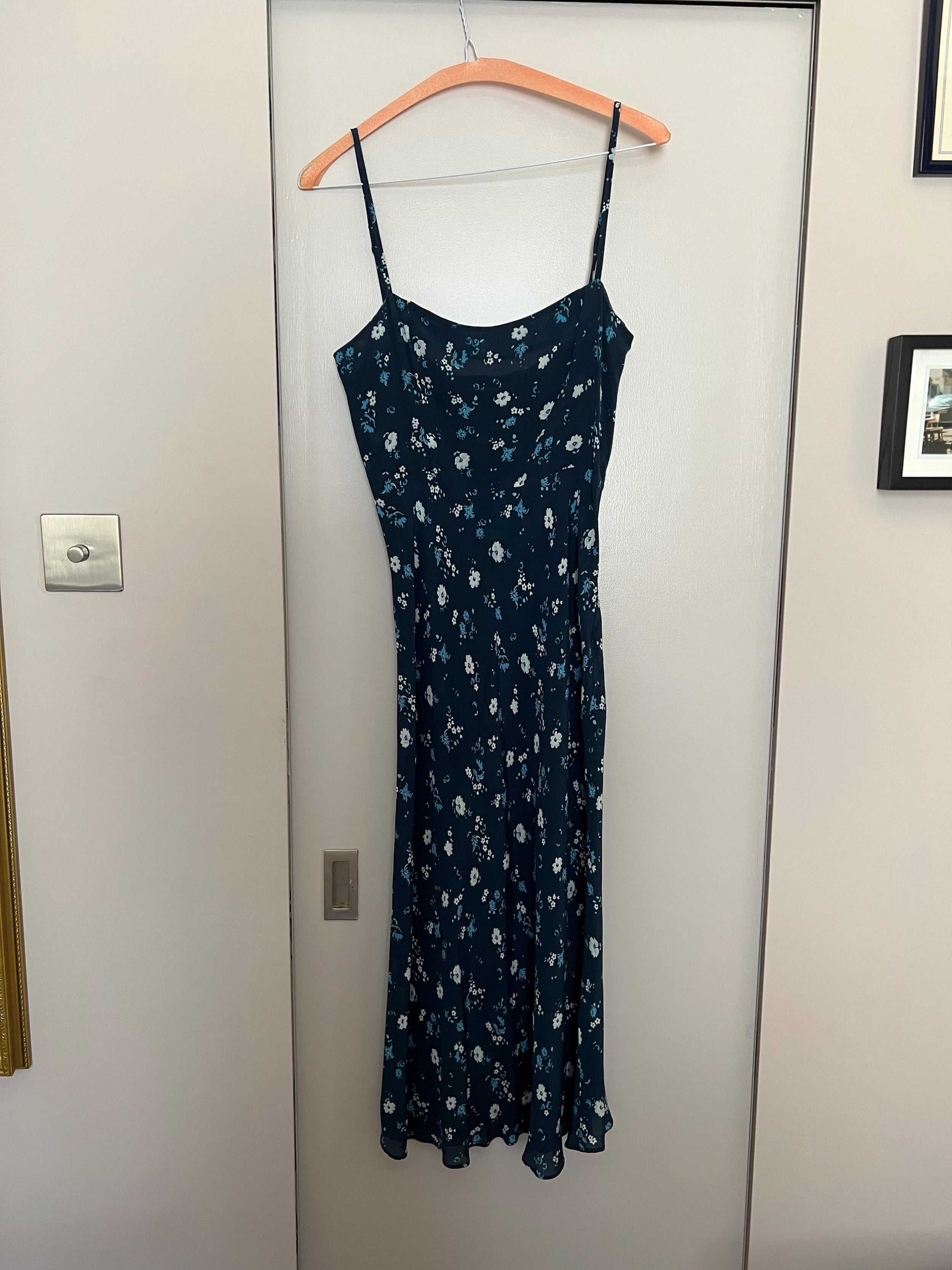 Blue ditzy floral silk Amelia dress