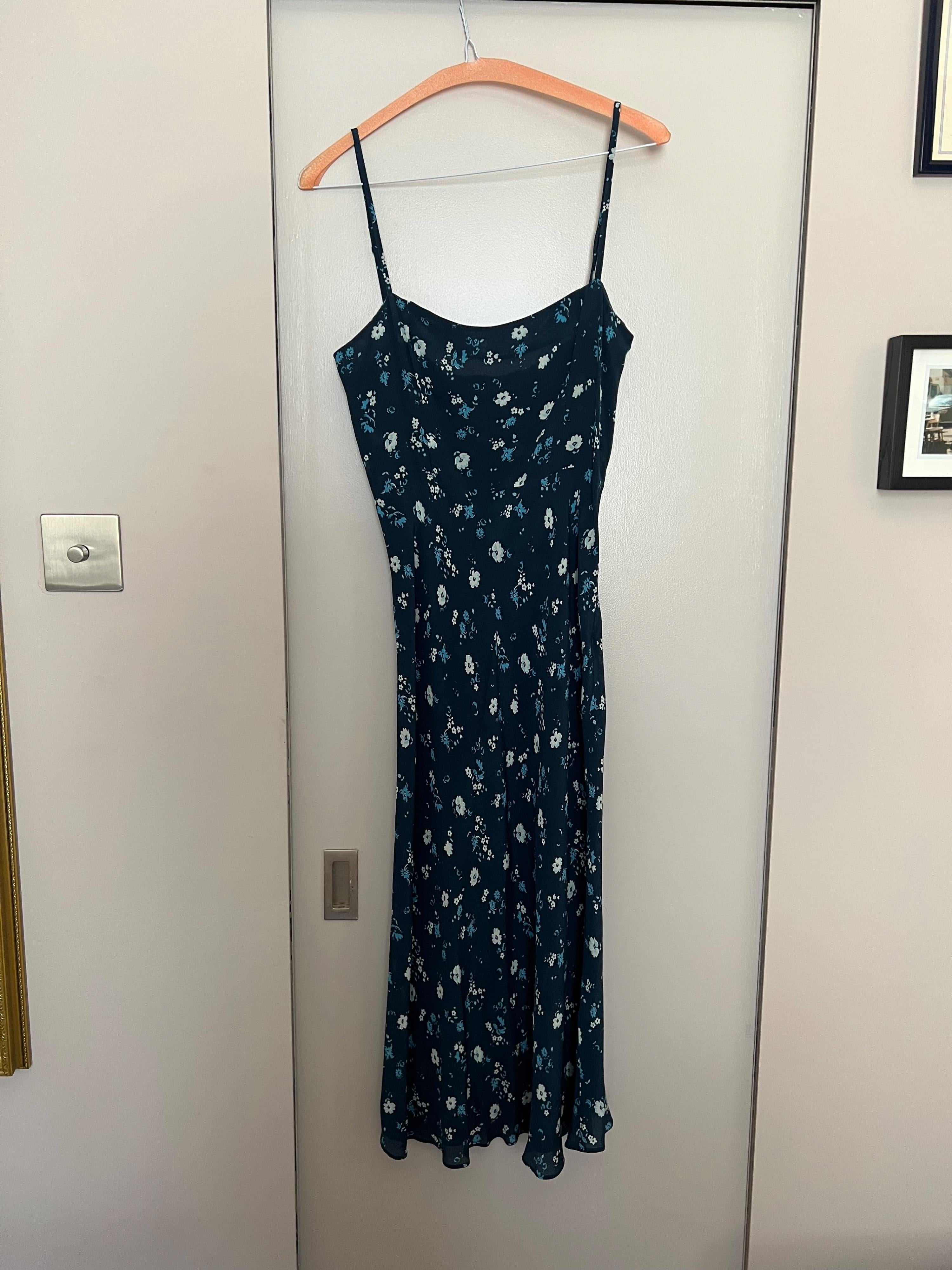 Blue ditzy floral silk Amelia dress