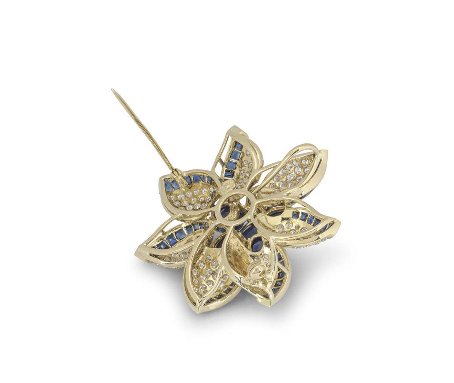 Bespoke Yellow Gold Diamond & Sapphire Flower Brooch