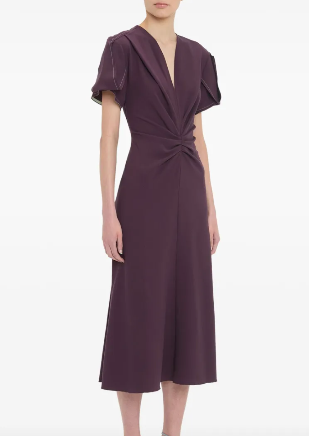 Victoria Beckham Gathered V-neck Midi Dress