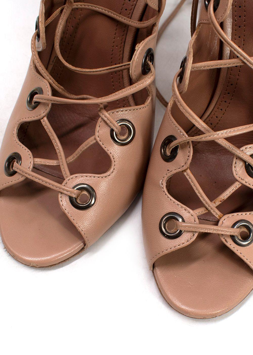 Alaia Blush Leather Lace-up Sandals