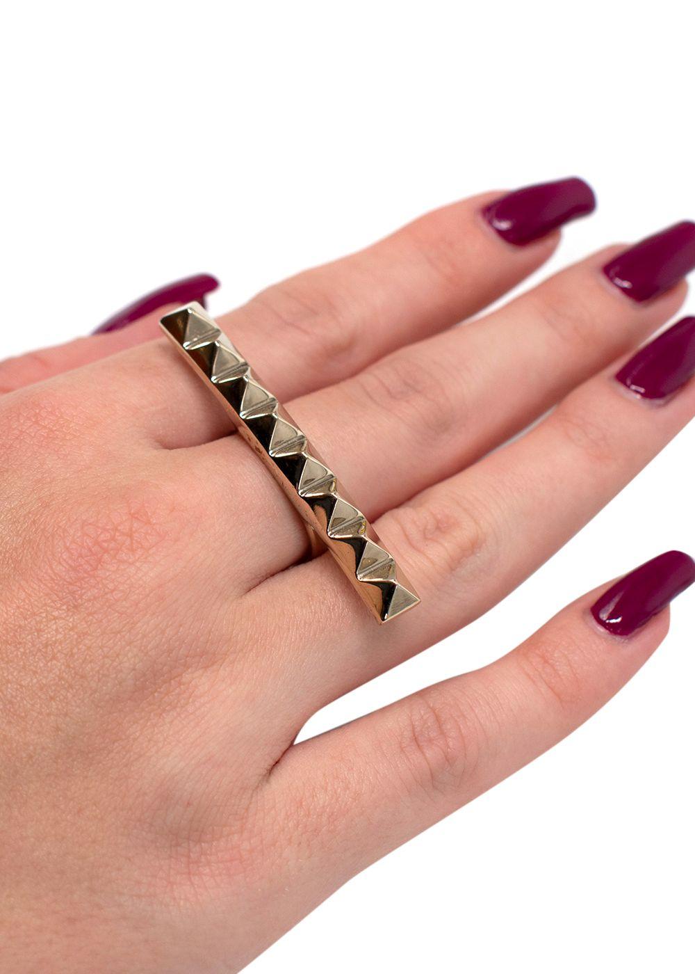 Valentino Gold Tone Pyramid Stud Bar Ring - Size 13