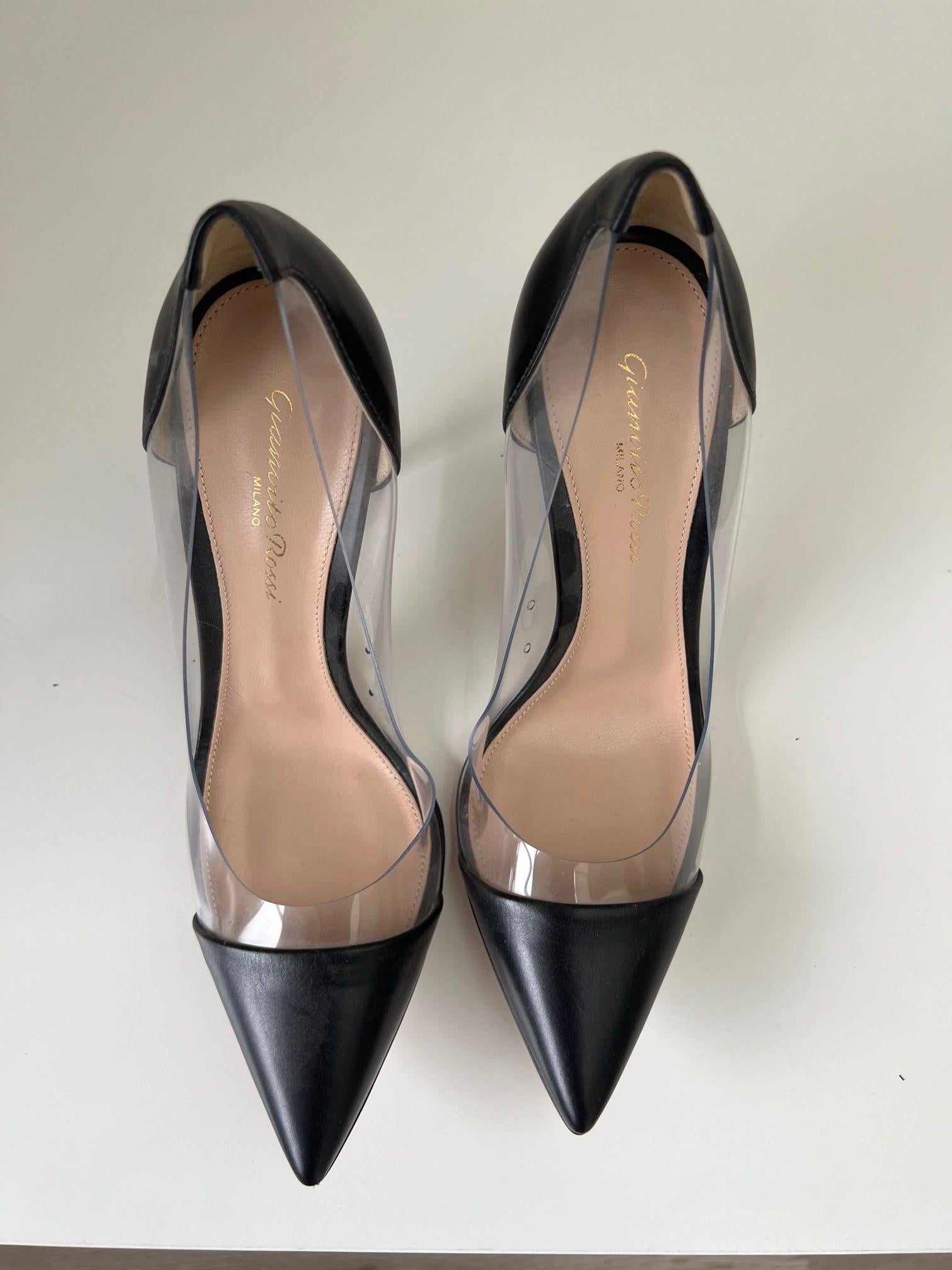 Black leather & PVC Plexi 105 heeled pumps