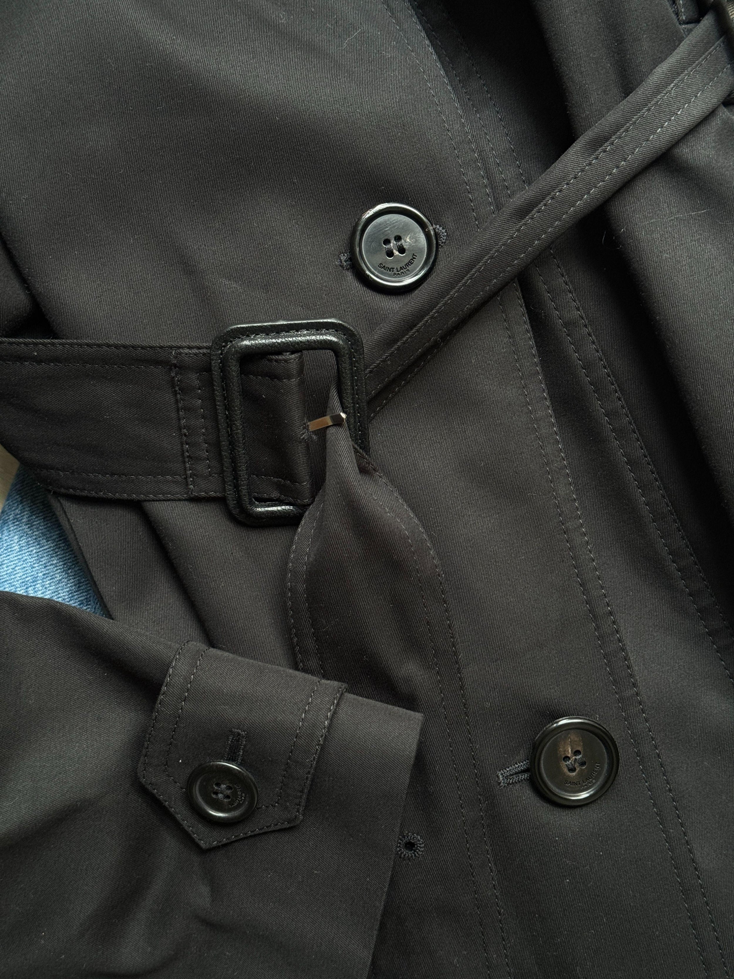 Saint Laurent Black Cotton Trench Coat