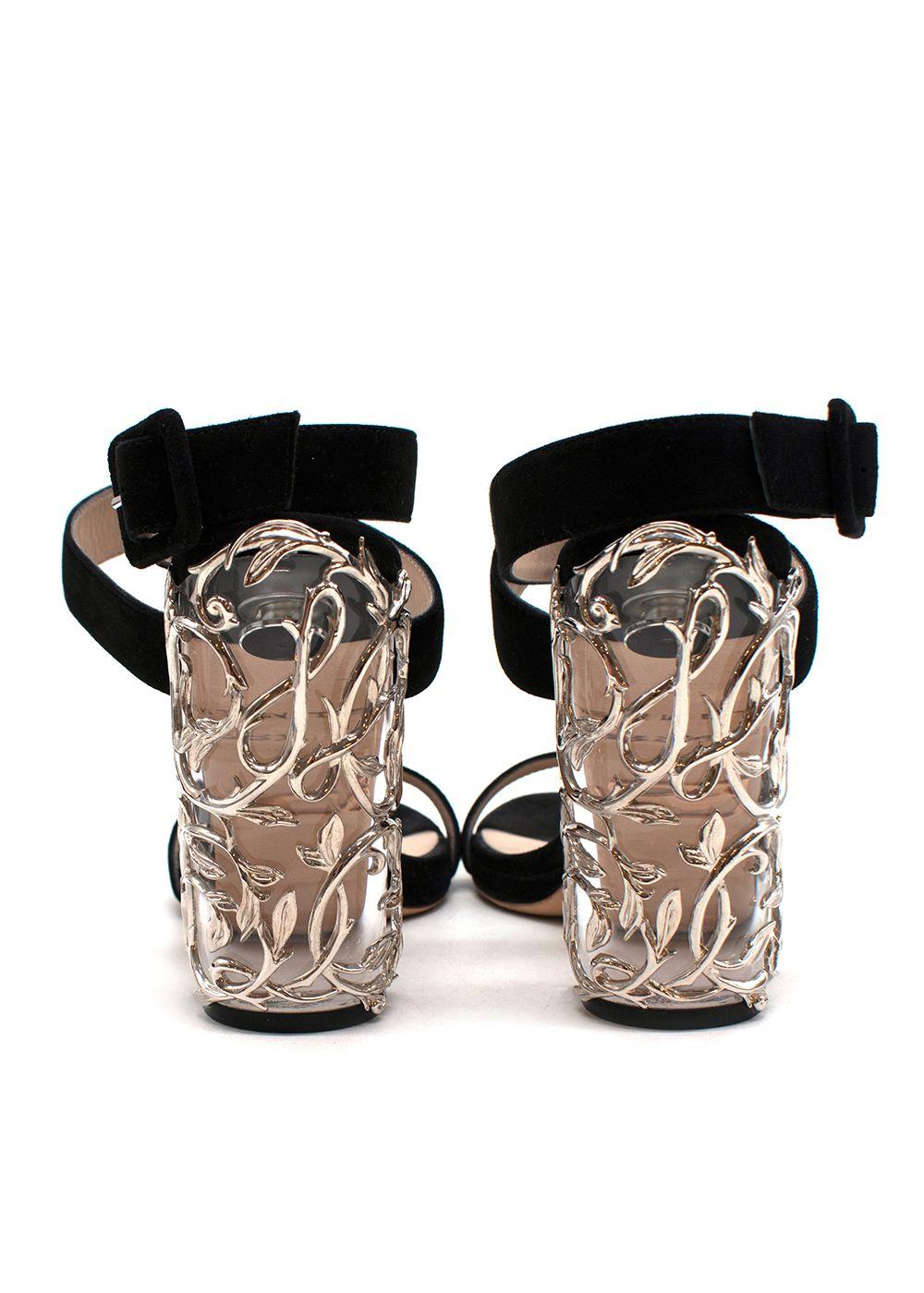 Ralph & Russo Black Suede Eden Plexi Sandals