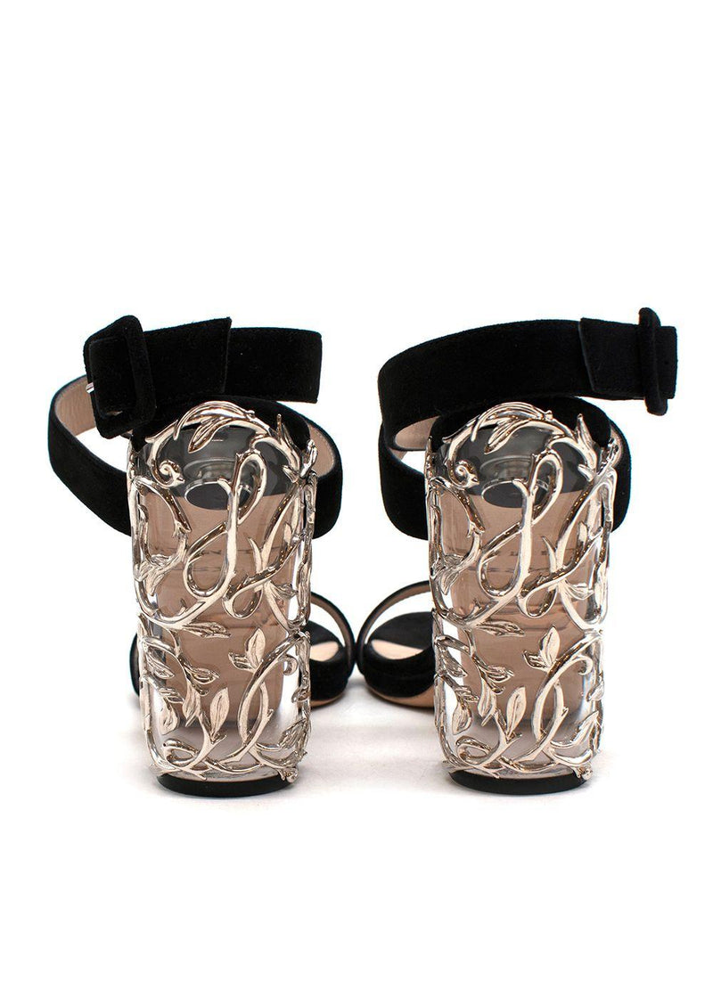 Ralph & Russo Black Suede Eden Plexi Sandals