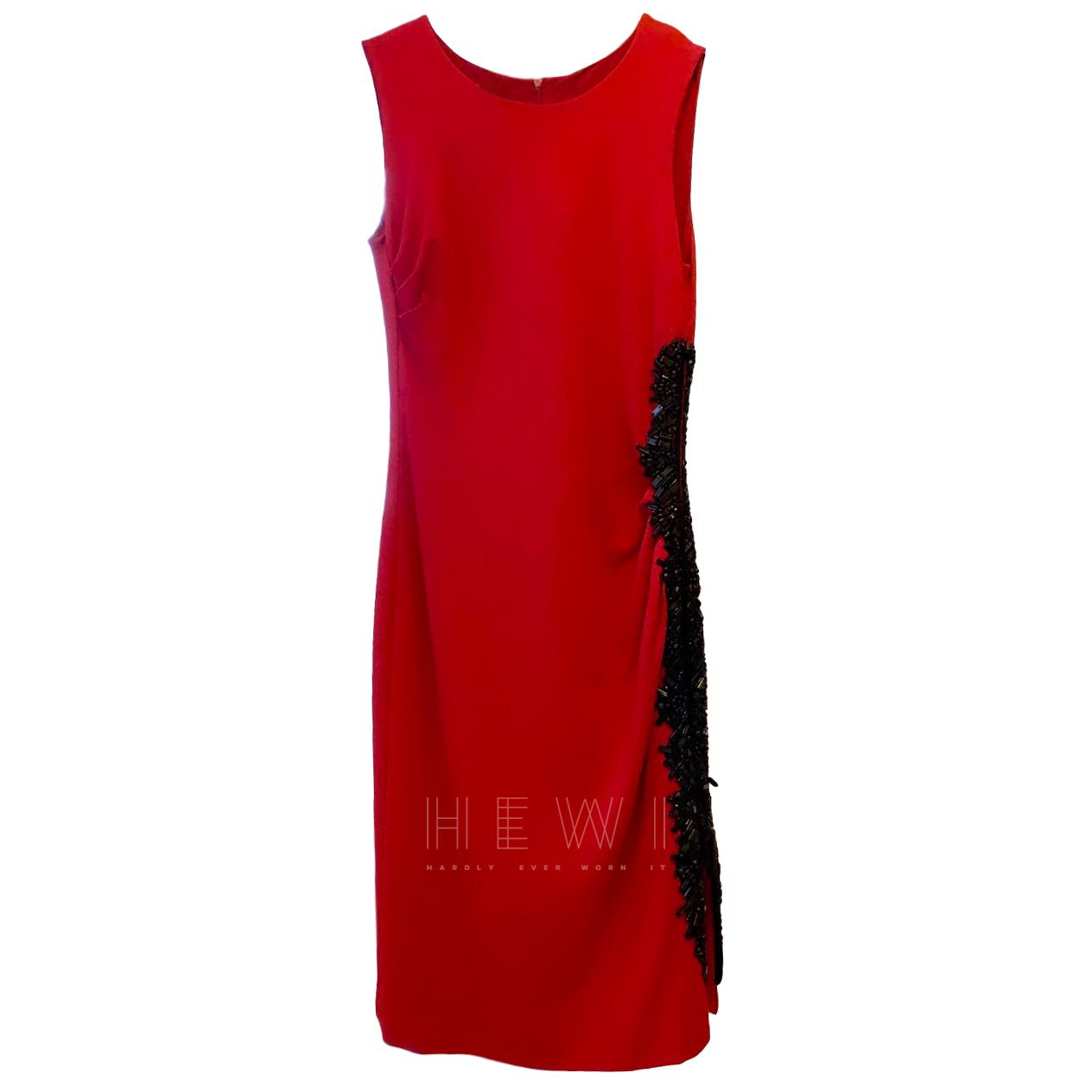 Escada red dress with black bead and sequin detail