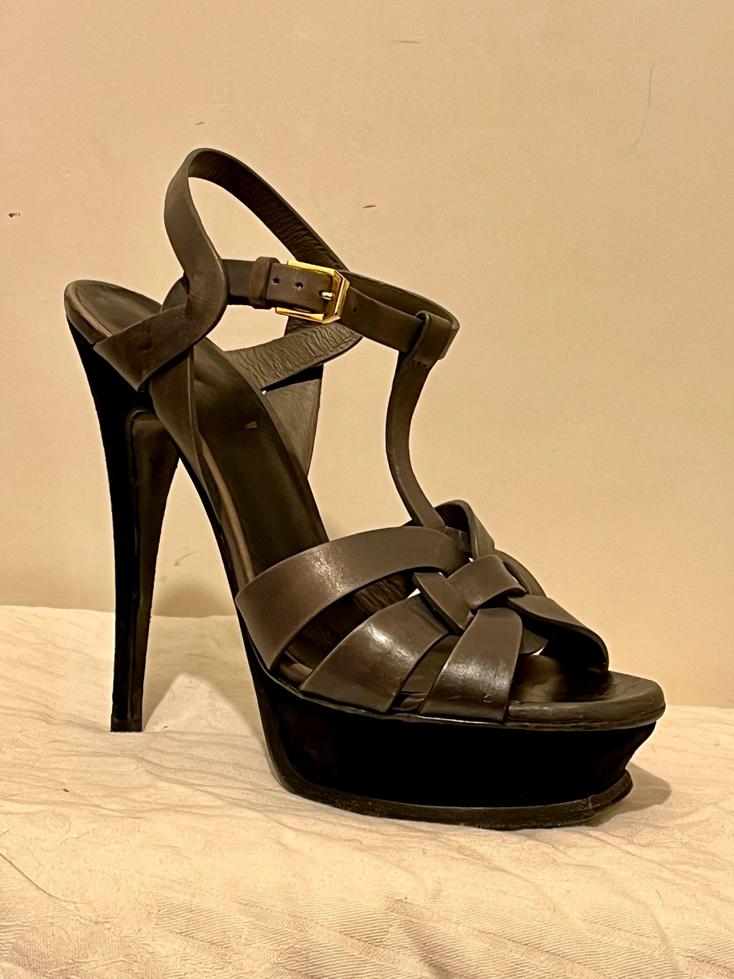 grey leather Tribute platform heeled sandals