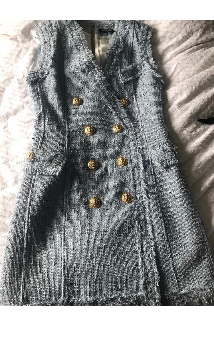 Balmain Pale Blue Tweed Sleeveless Dress