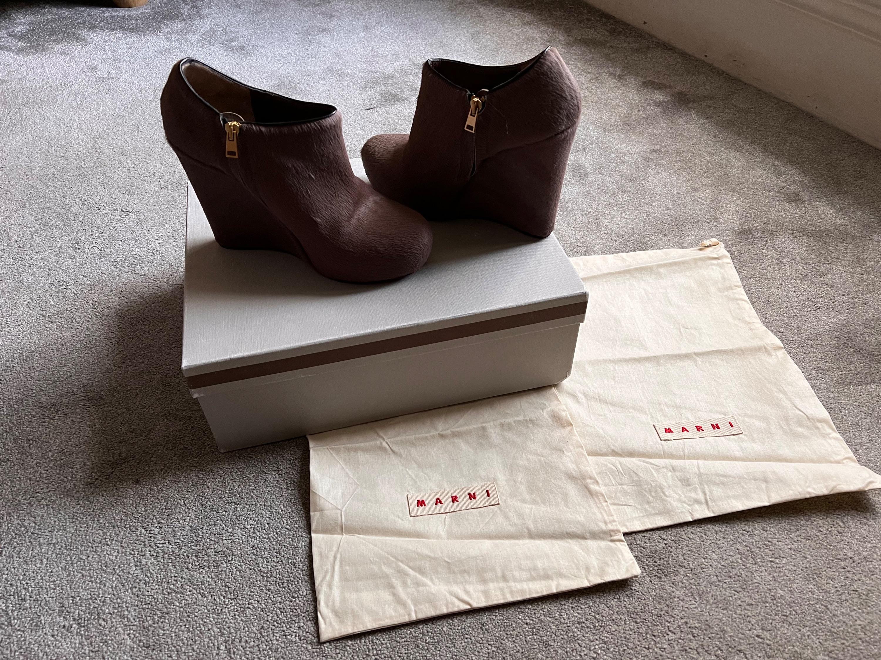 Fawn Calf Hair Wedge Ankle Boots