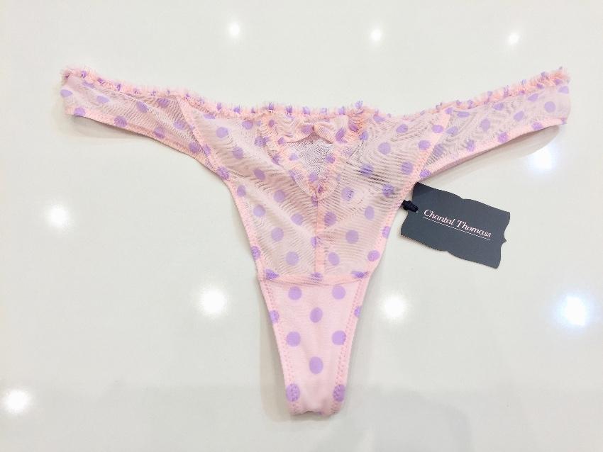 Chantal Thomass Rose & Lilac Polka Dot Tulle Half Cup Bra & Thong set