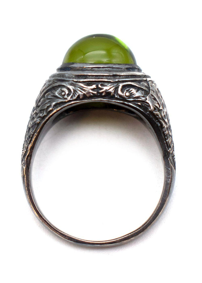 sterling silver & green quartz signet ring - size 6