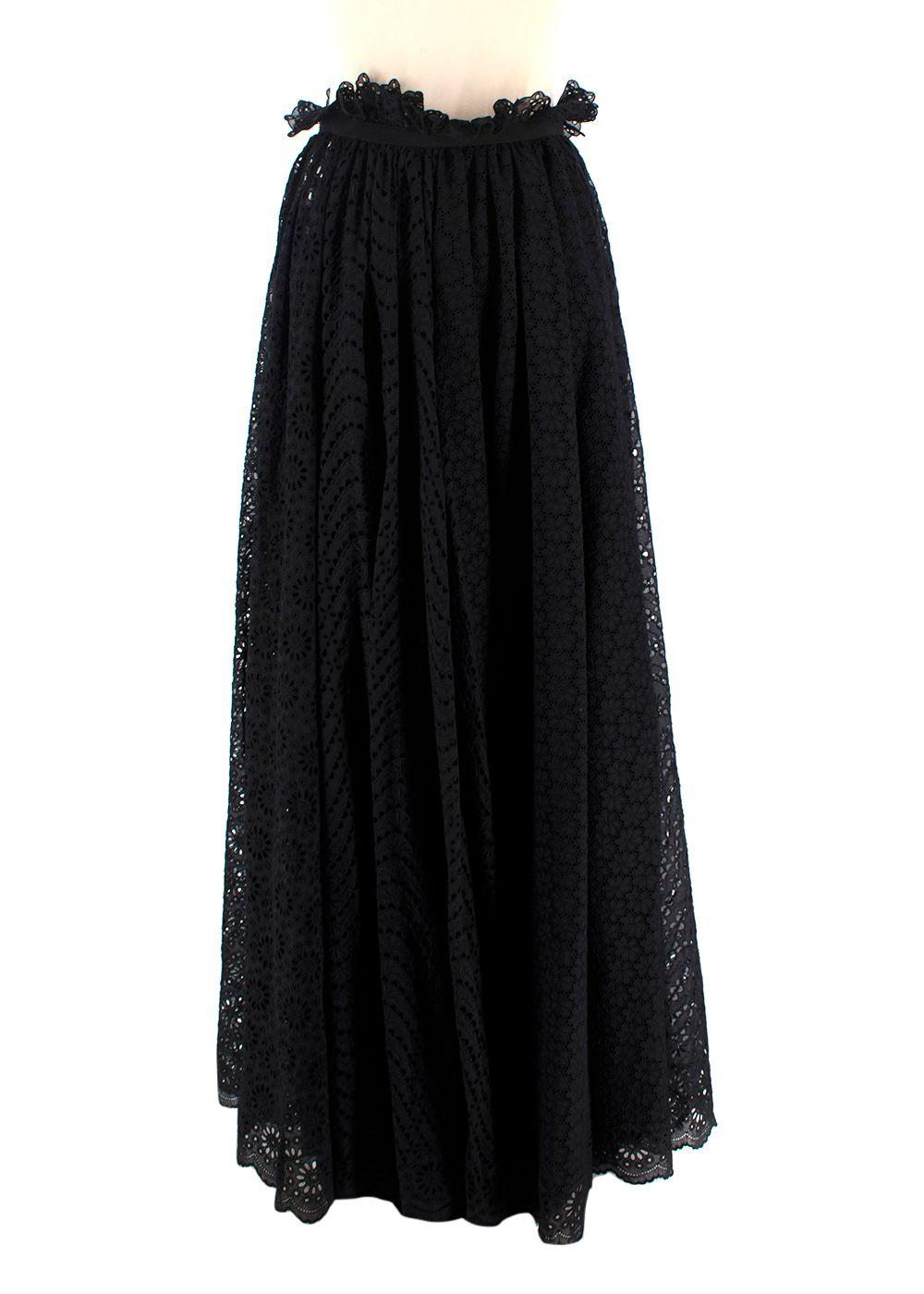 Christian Dior Black Broderie Anglaise Midi Skirt