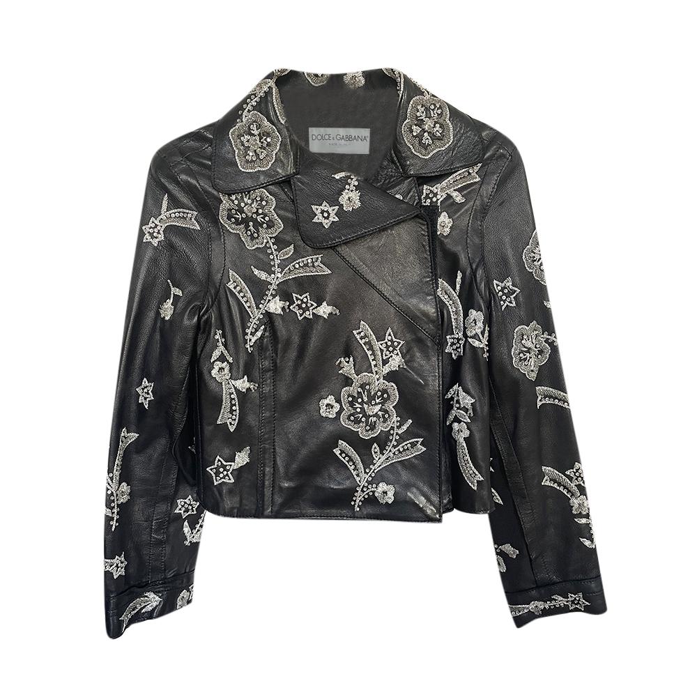 Dolce & Gabbana Black Embellished Leather Jacket