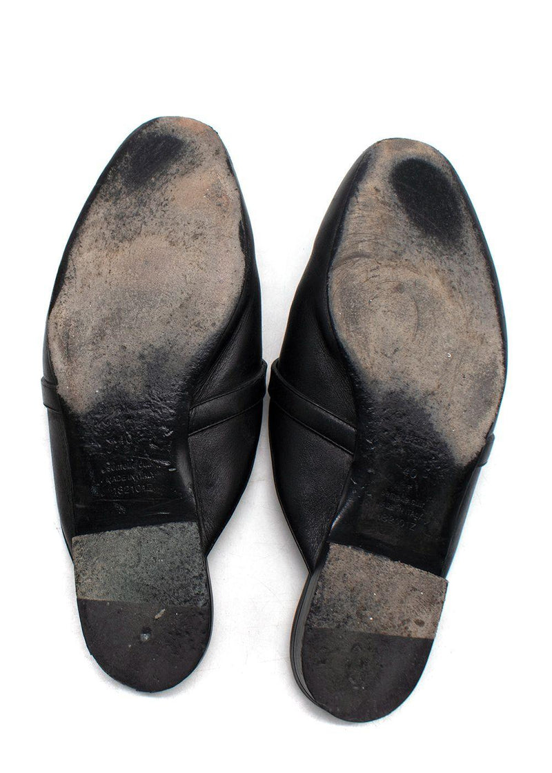 Hermes Black Leather Oz Flat Mules