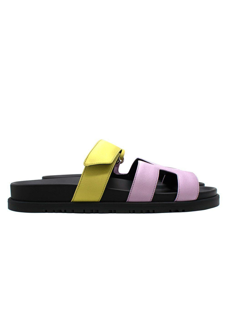 Hermes Chypre Sandals in Violet Petale and Vert Lime