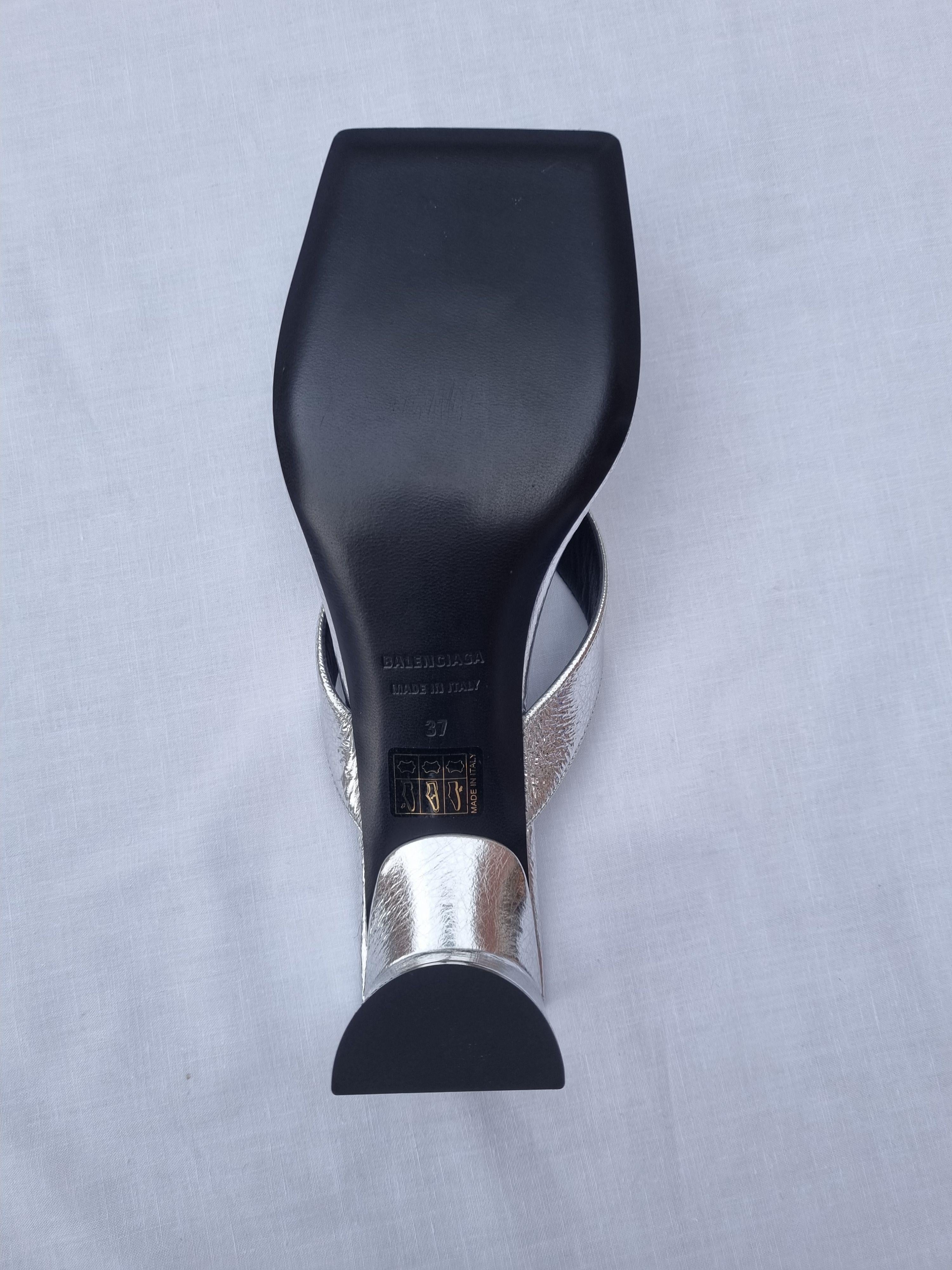 Metallic Silver Leather Square Toe Thong Heeled Sandals
