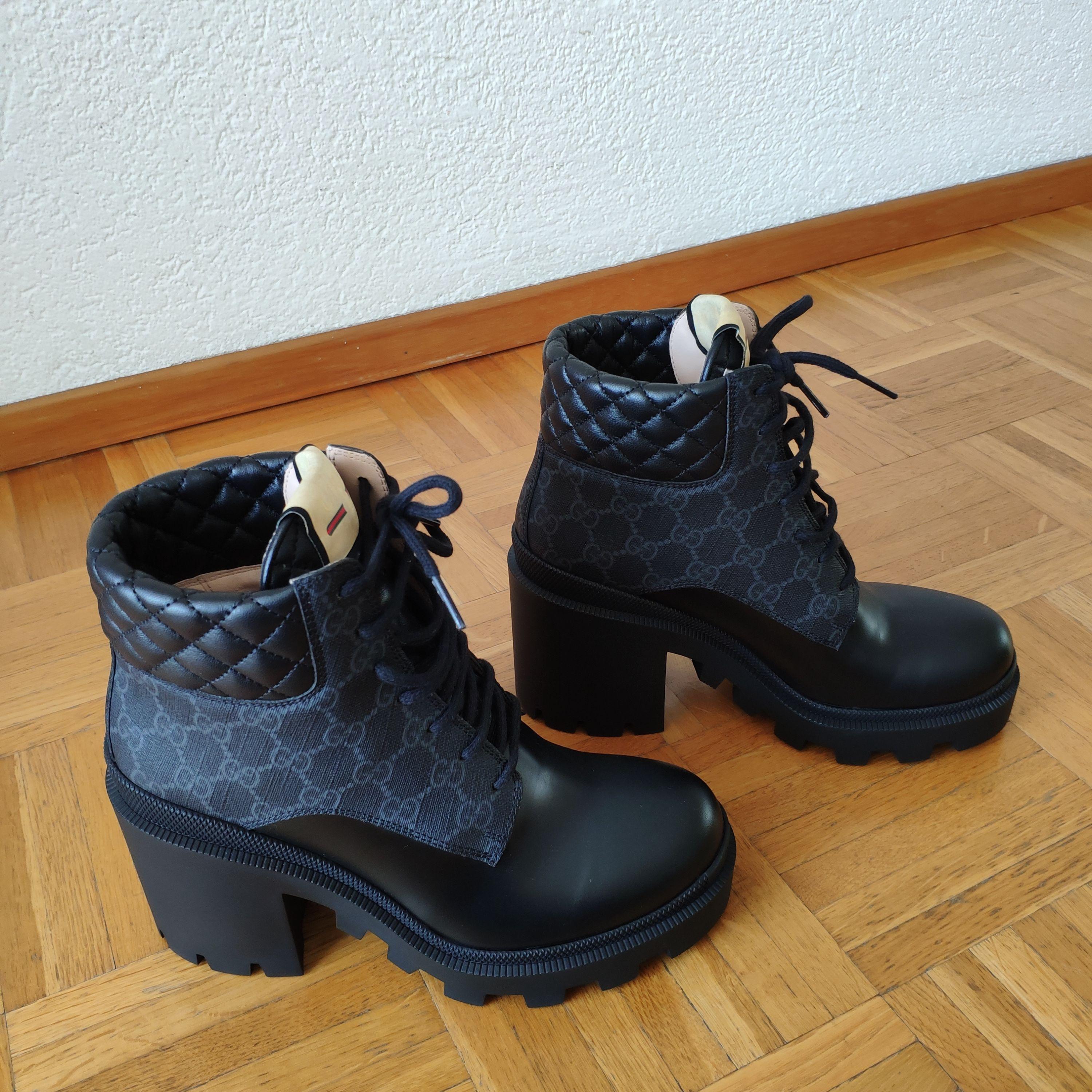 Gucci Black Monogram Leather and Canvas Biker Boots