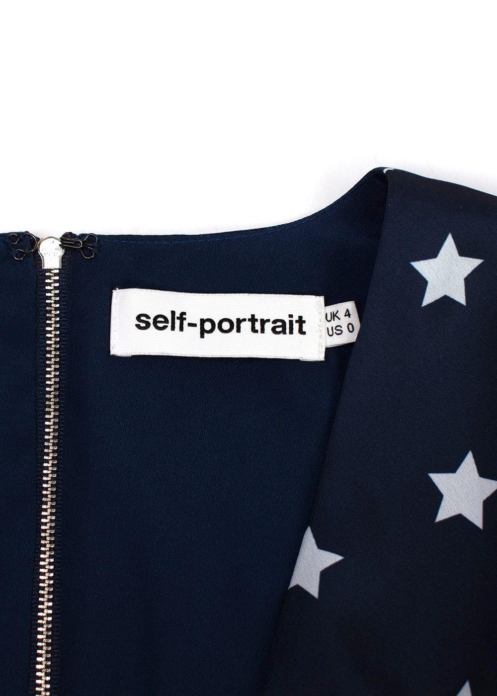 Self Portrait Navy Star Print Ruffle Mini Dress