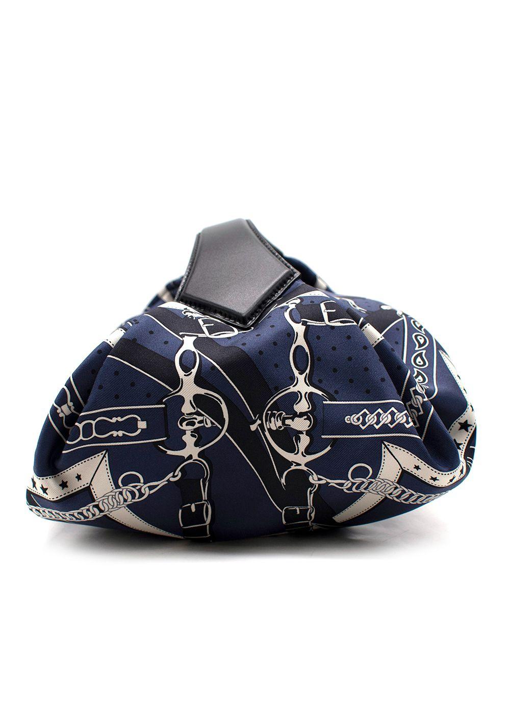 Hermes Navy Printed Silk Balusoie Bag