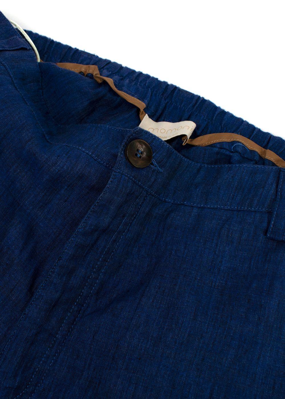 Momoni Navy Linen Wide Leg Trousers
