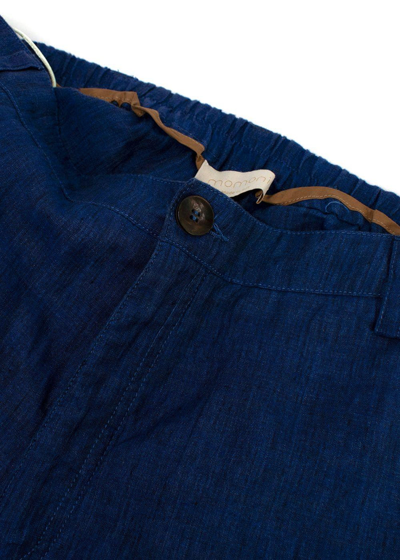 Momoni Navy Linen Wide Leg Trousers