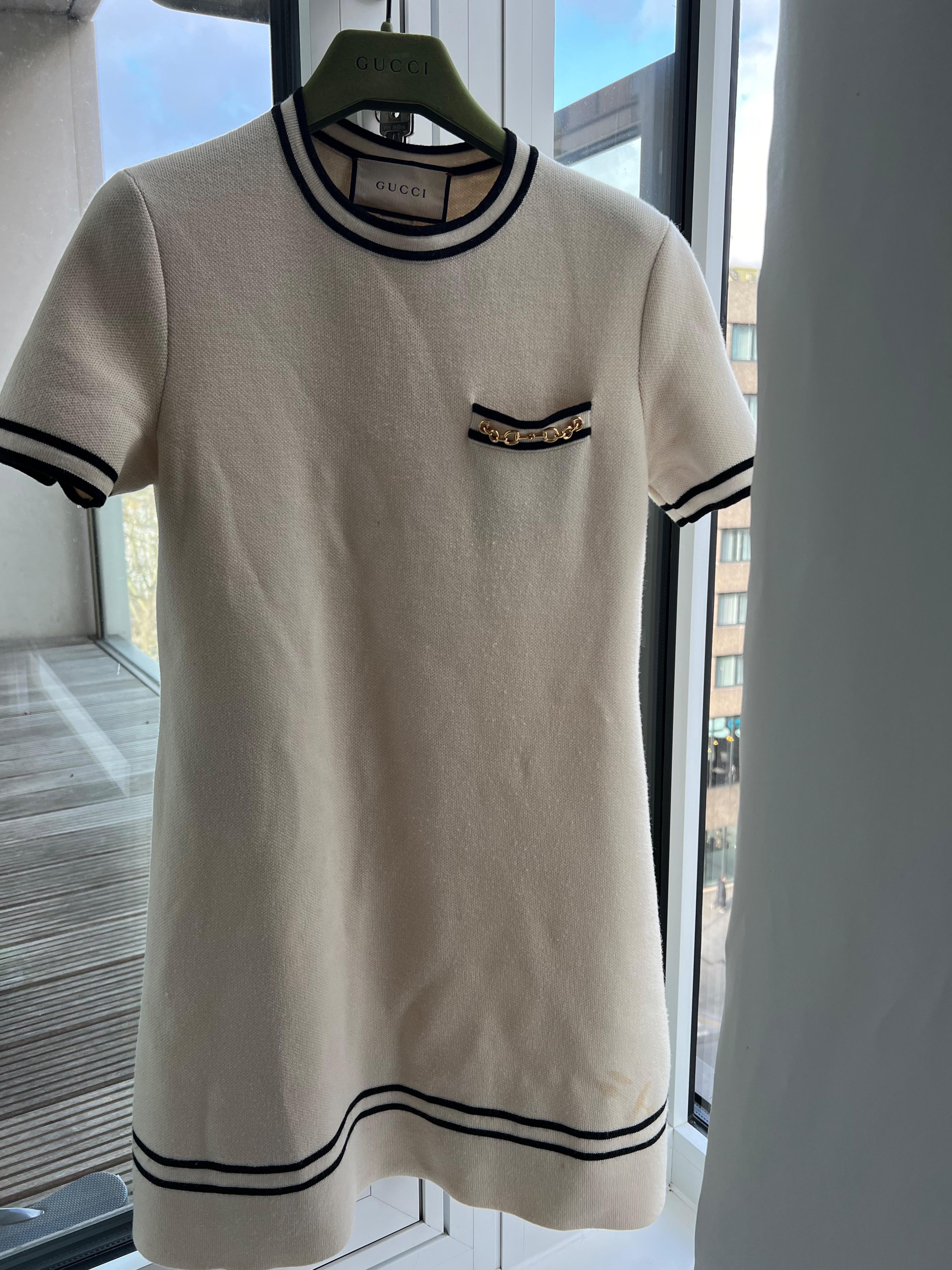 Gucci Cream Horsebit Embellished Wool Mini Dress