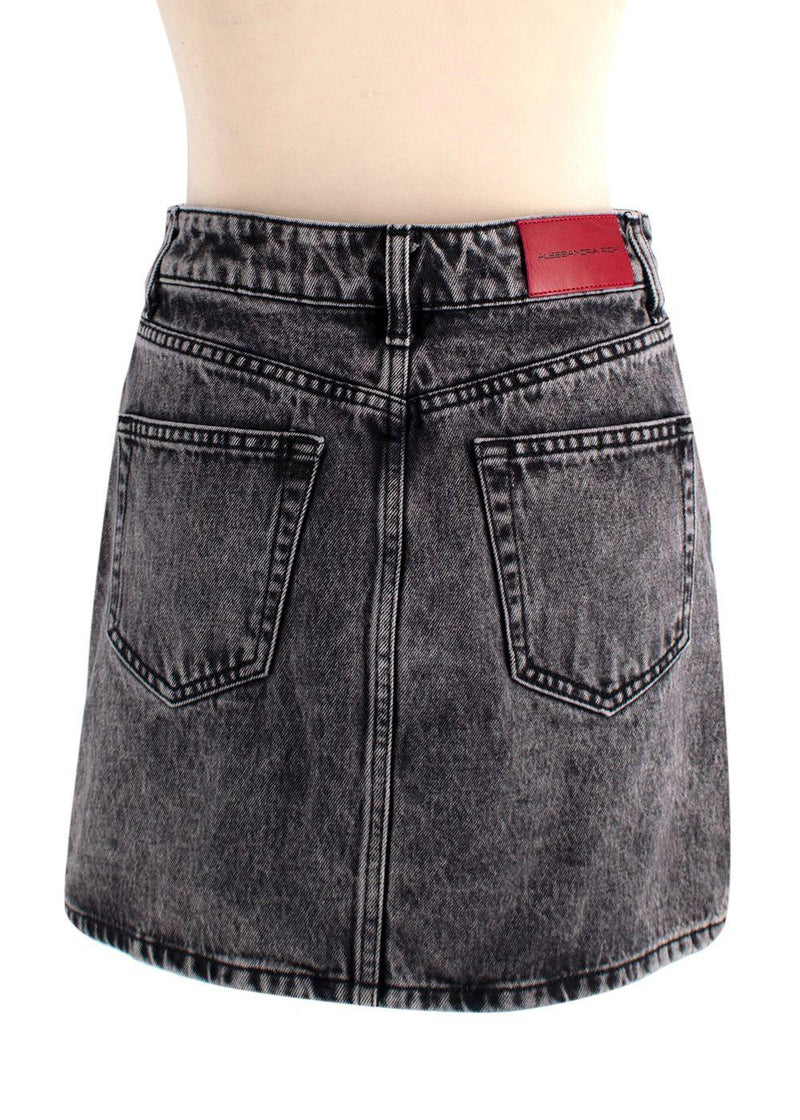 Alessandra Rich Washed Black Denim Mini Skirt