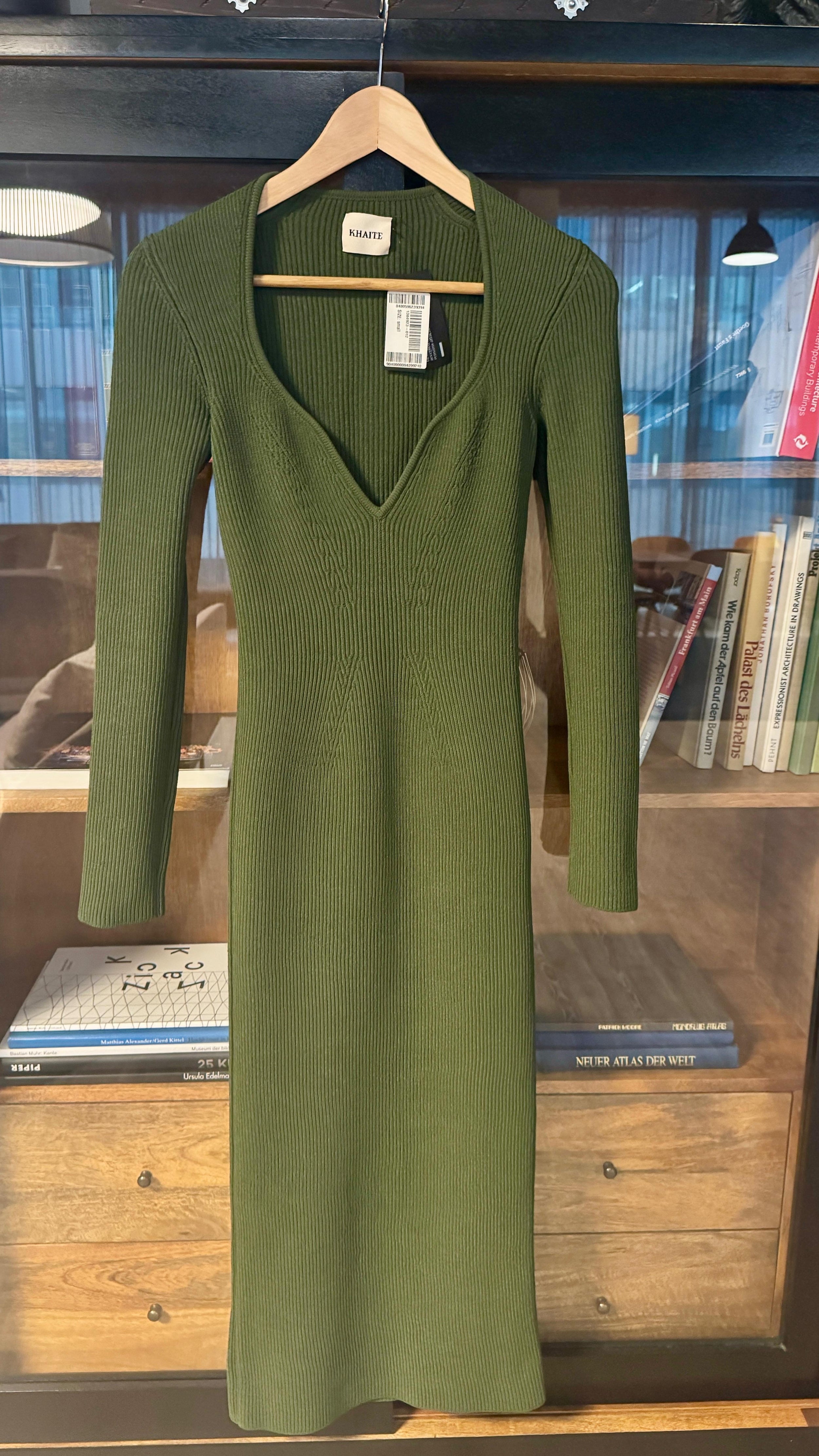 Khaite Green Ribbed Alessandra Midi Dress