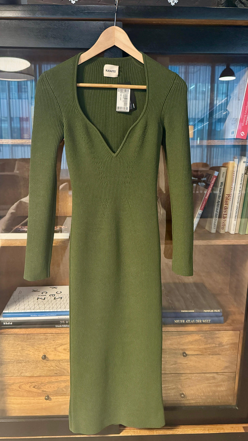 Khaite Green Ribbed Alessandra Midi Dress