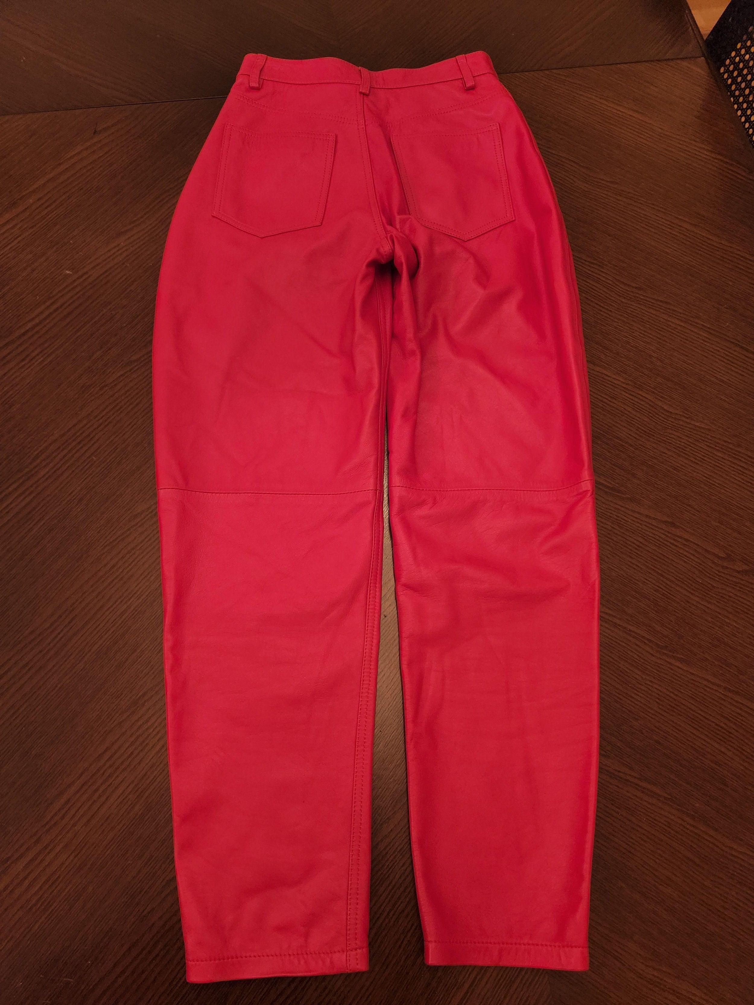 Red High Waisted Leather Pants