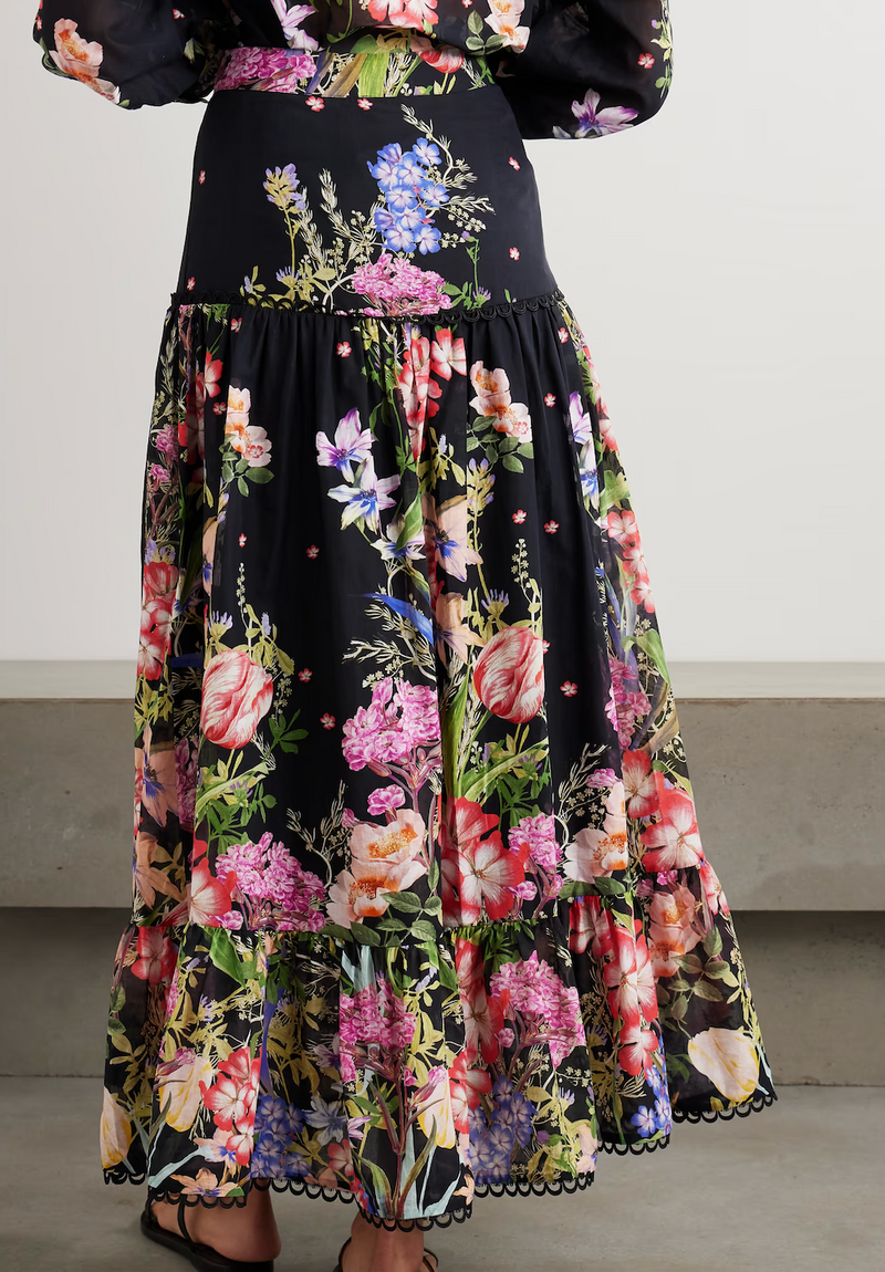 Charo Ruiz Ann Tiered Floral-print Voile Maxi Skirt