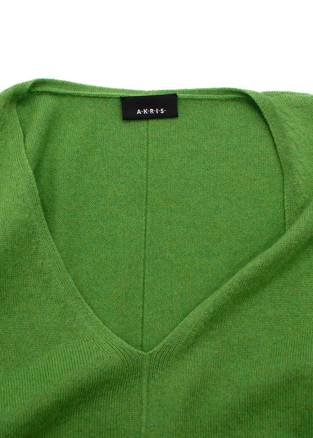 Akris Green Cashmere V-Neck Sweater