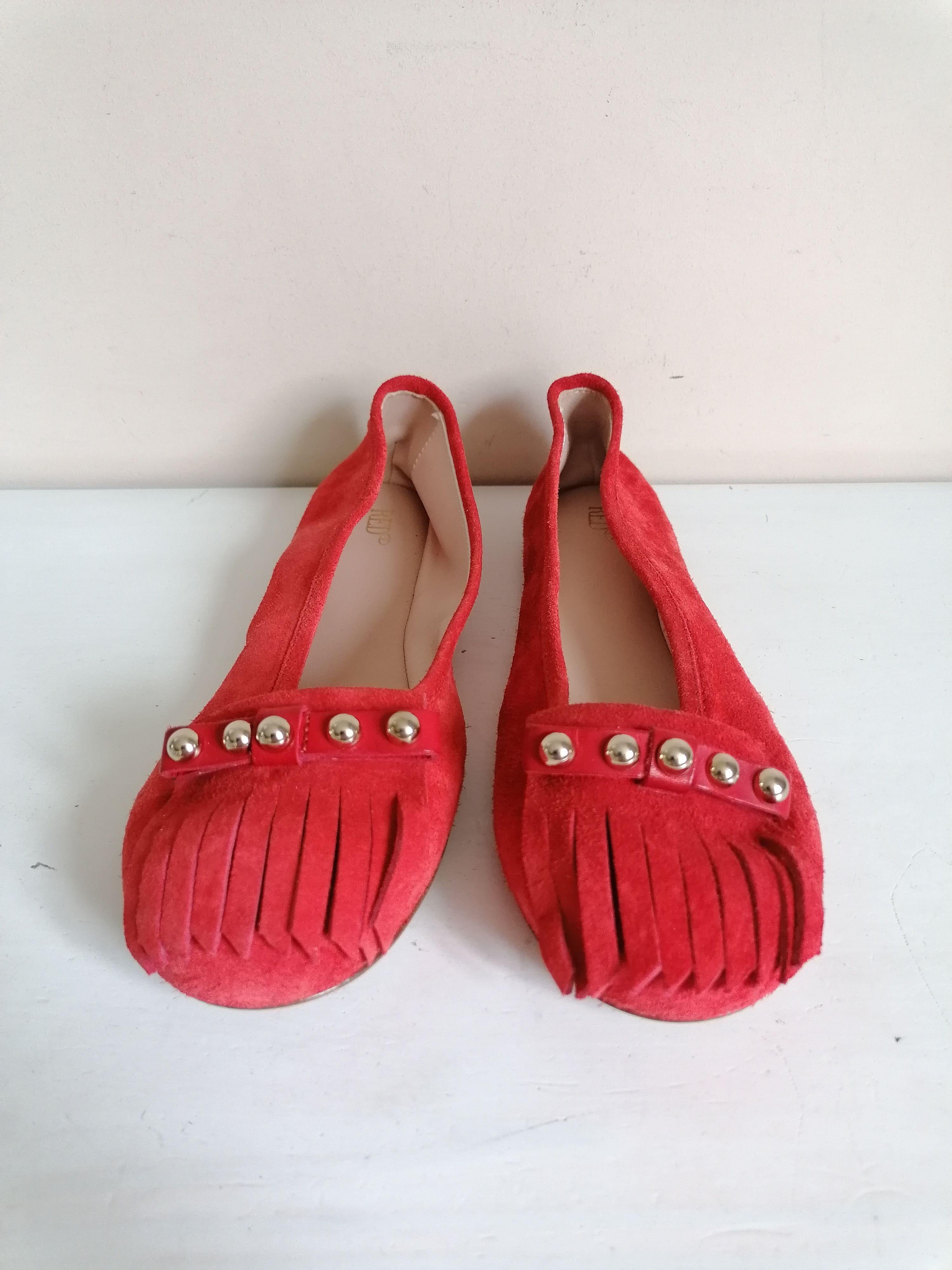 REDValentino Red Suede Fringed Ballerinas