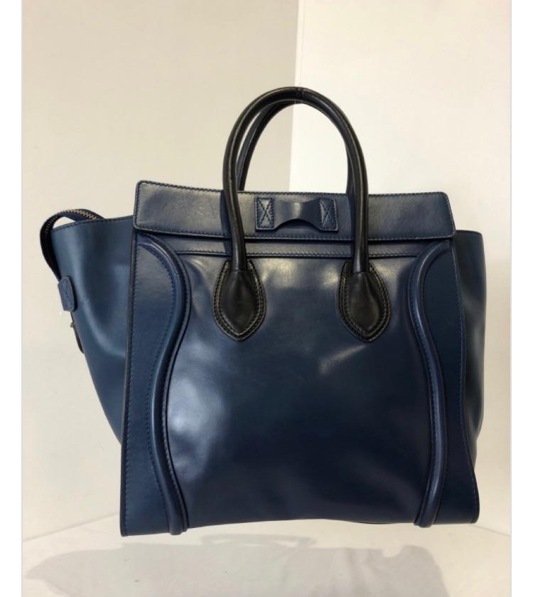 Blue Leather Mini Luggage Tote