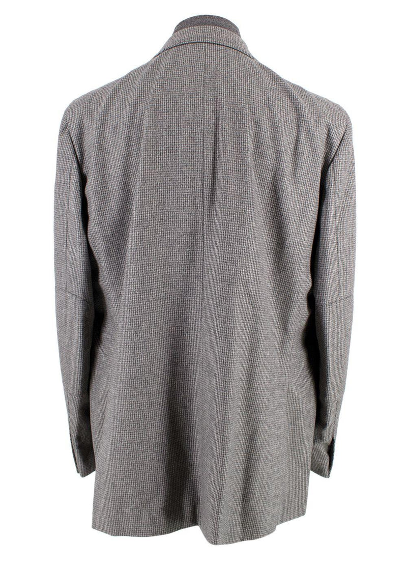 Pal Zileri Grey Houndstooth Single Breasted Wool Scooter Jacket